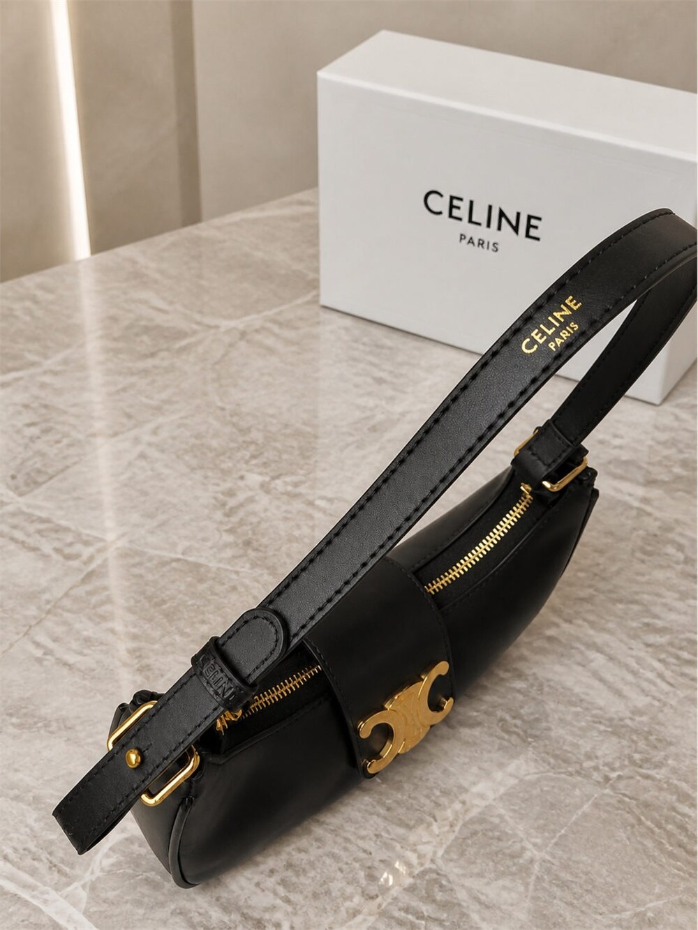 Celine Ava Triomphe Medium Black Leather Shoulder Bag - Picture 6 of 9